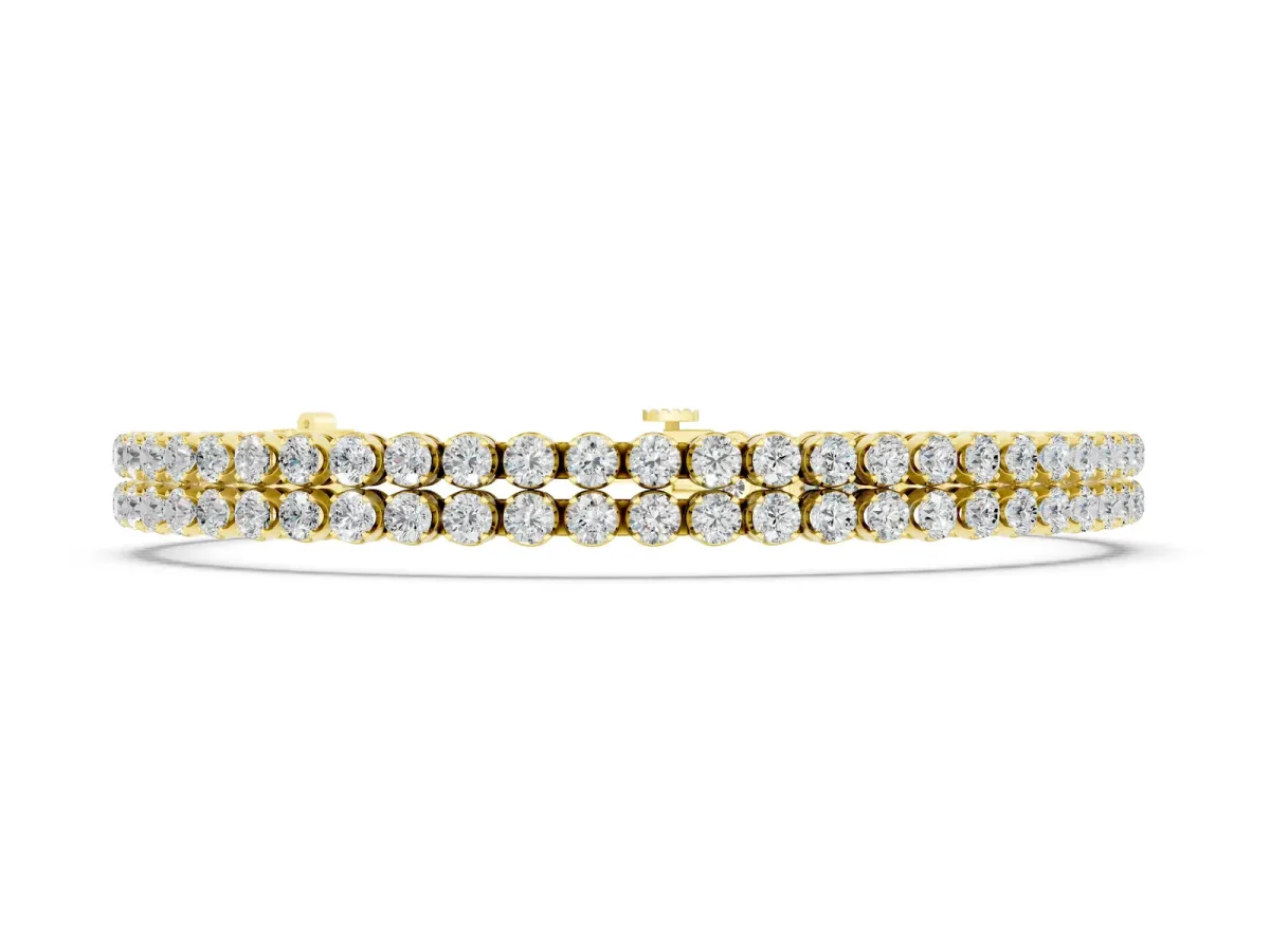 Double Row Round Diamond Tennis Bracelet with Prong Setting Yellow gold