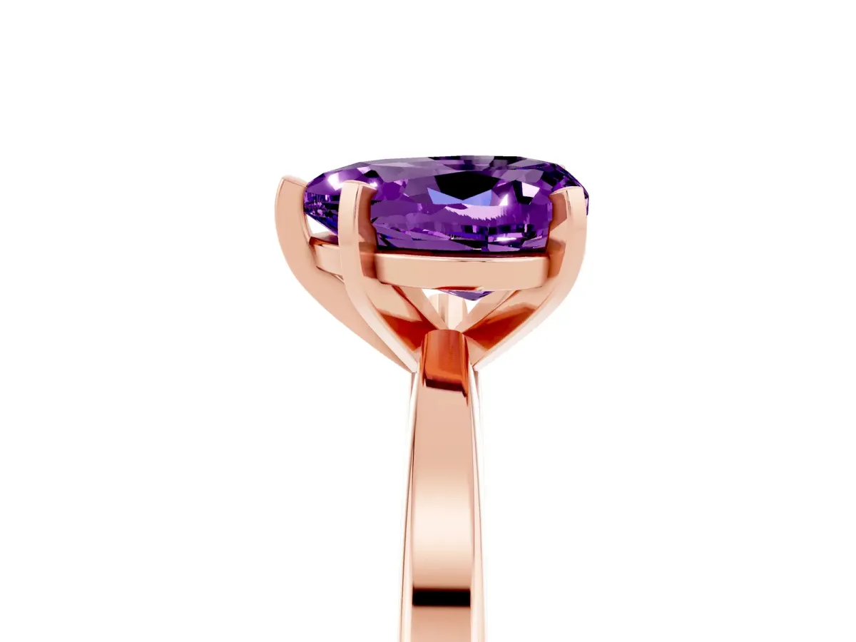 Heart Cut Amethyst Solitaire Engagement Ring with Classic Band and Four-Prong Setting Rose gold