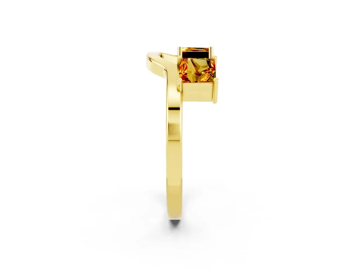 Princess Cut Citrine Two-Stone Open Band Ring with Four-Prong Setting Yellow gold