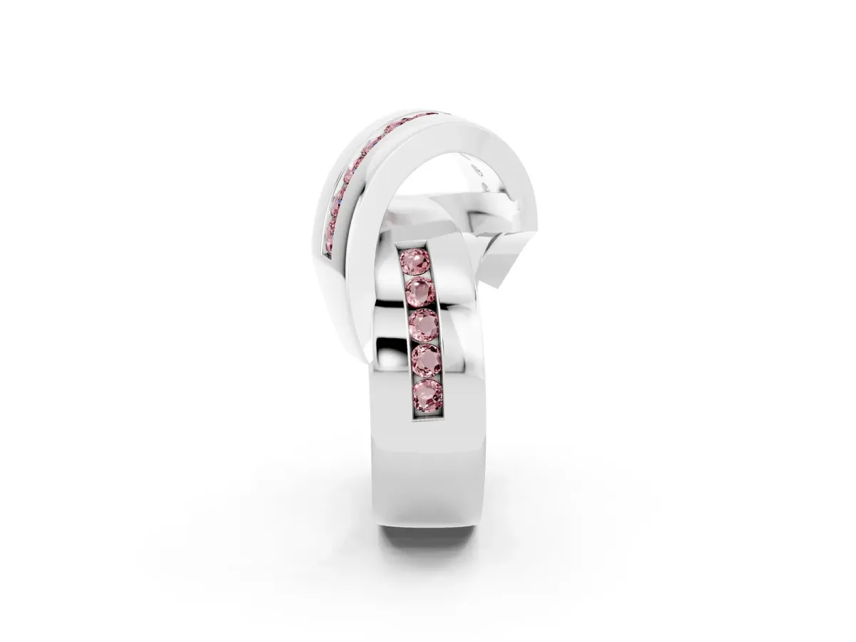 Pavé Round Morganite Crossover Band with Channel Setting Silver