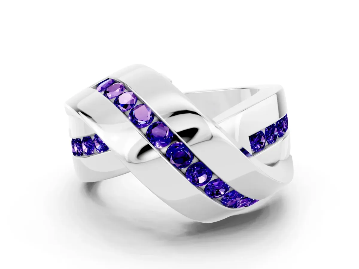 Pavé Round Tanzanite Crossover Band with Channel Setting Silver
