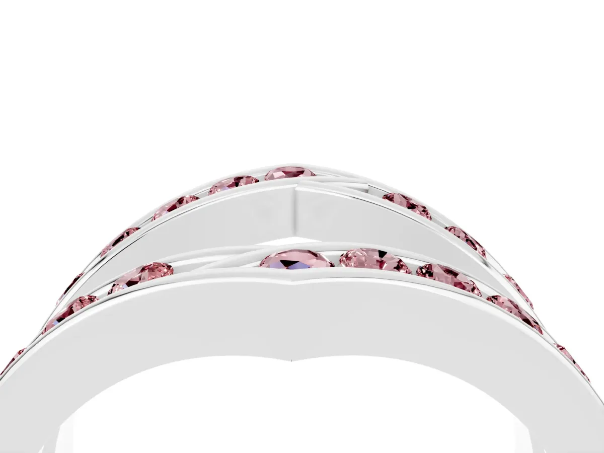 Round Morganite Channel-Set Chevron Band Silver