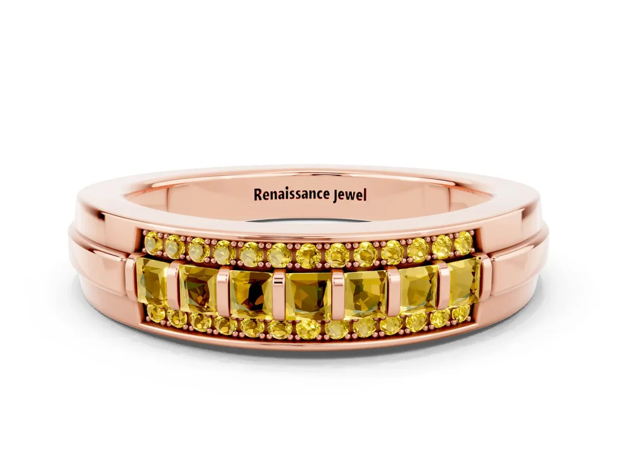 Bar-Set Princess Cut Yellow Sapphire Pavé Band Rose gold