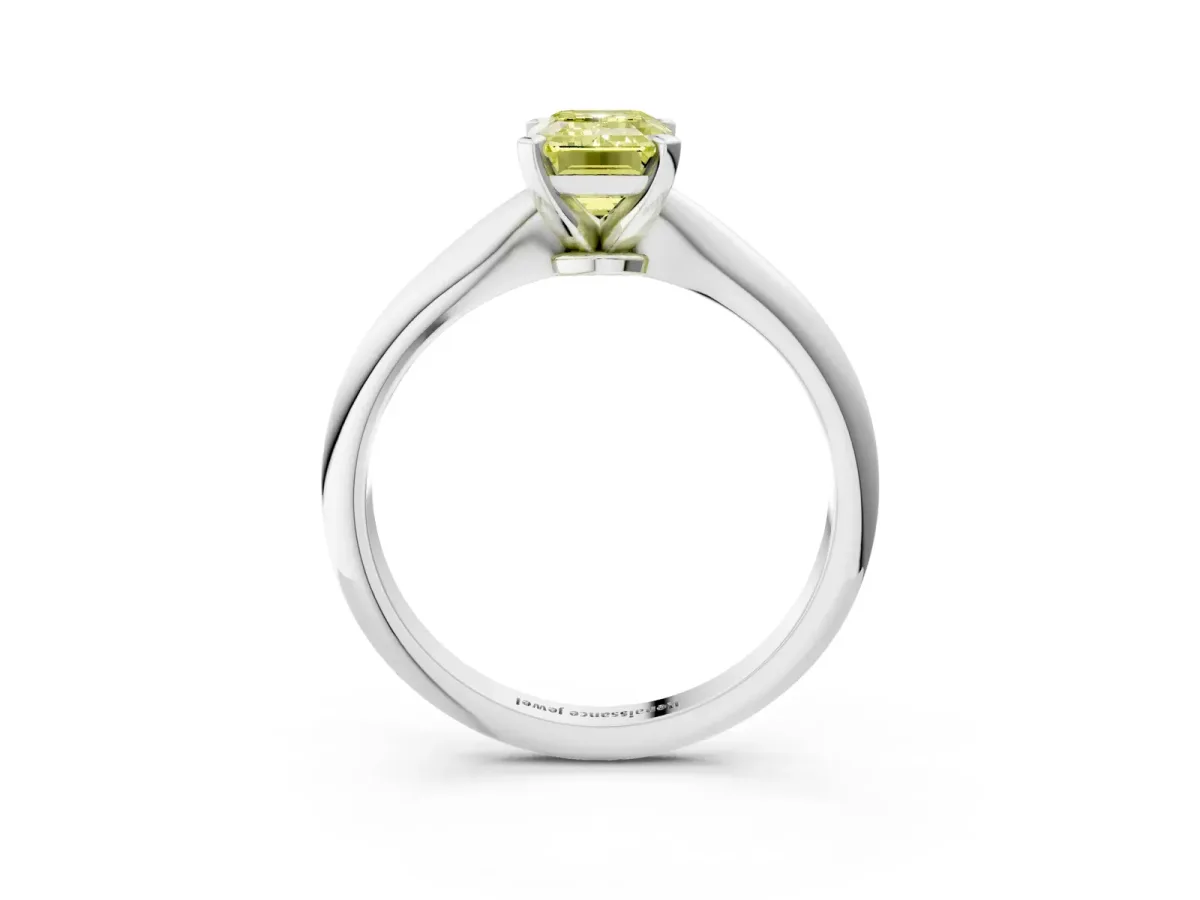 Fancy Yellow Emerald Cut Diamond Solitaire Engagement Ring with Classic Band and Four-Prong Setting White gold