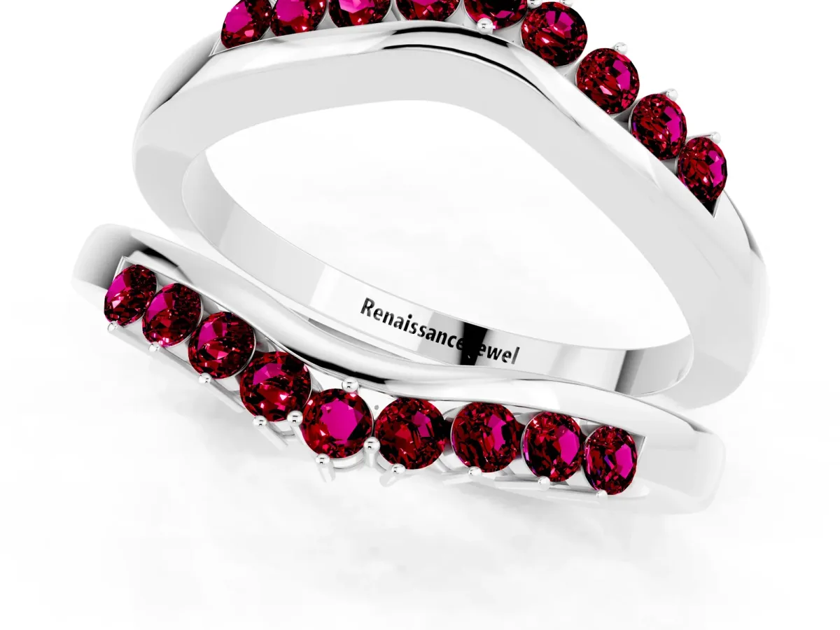 Round Garnet Chevron Contour Band with Prong Setting Silver