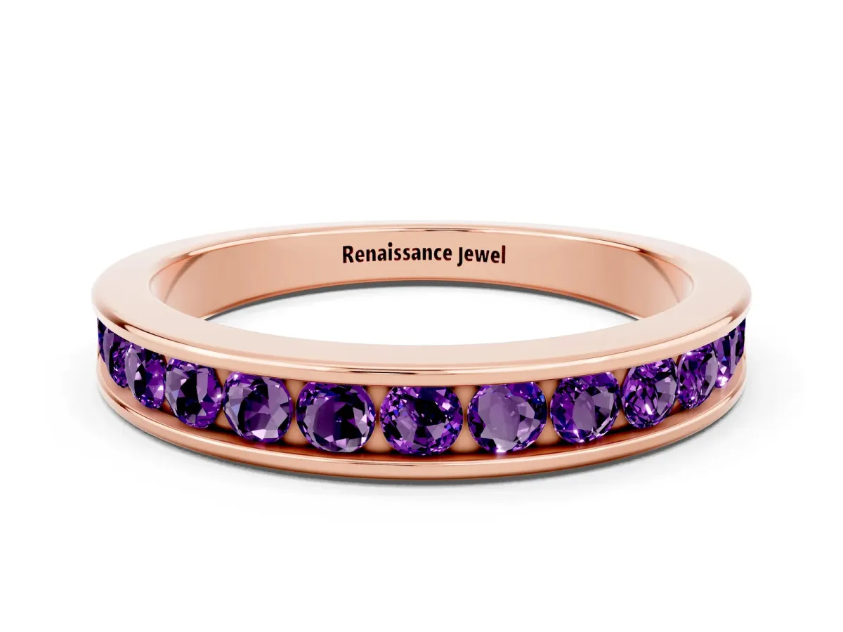 Channel Set Round Amethyst Eternity Band Rose gold