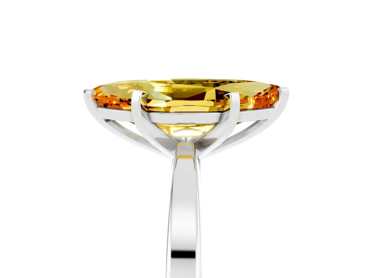 Marquise Cut Citrine Solitaire Engagement Ring with Classic Band and Four-Prong Setting Silver