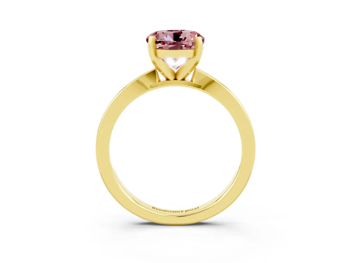 Round Cut Morganite Solitaire Engagement Ring with Classic Band and Four-Prong Setting Yellow gold