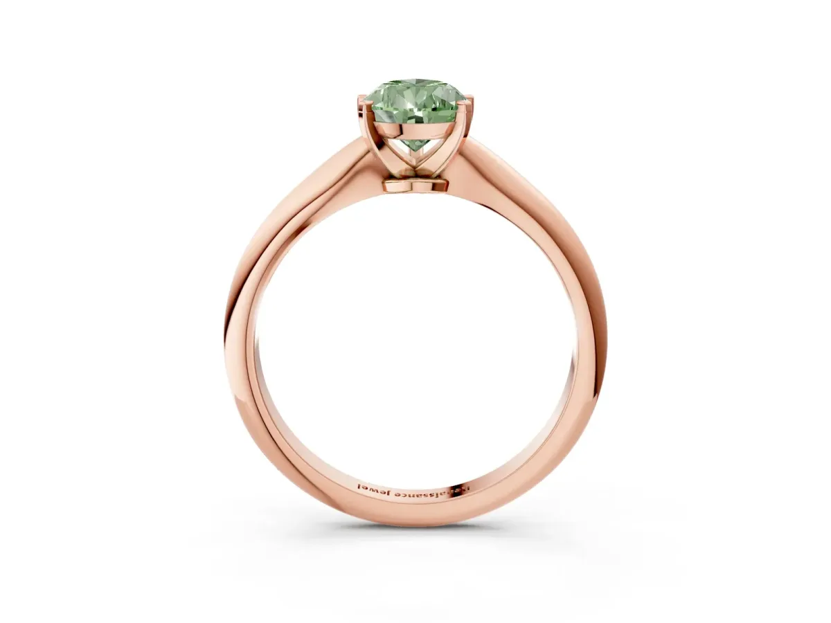 Fancy Green Pear Cut Diamond Solitaire Engagement Ring with Classic Band and Four-Prong Setting Rose gold