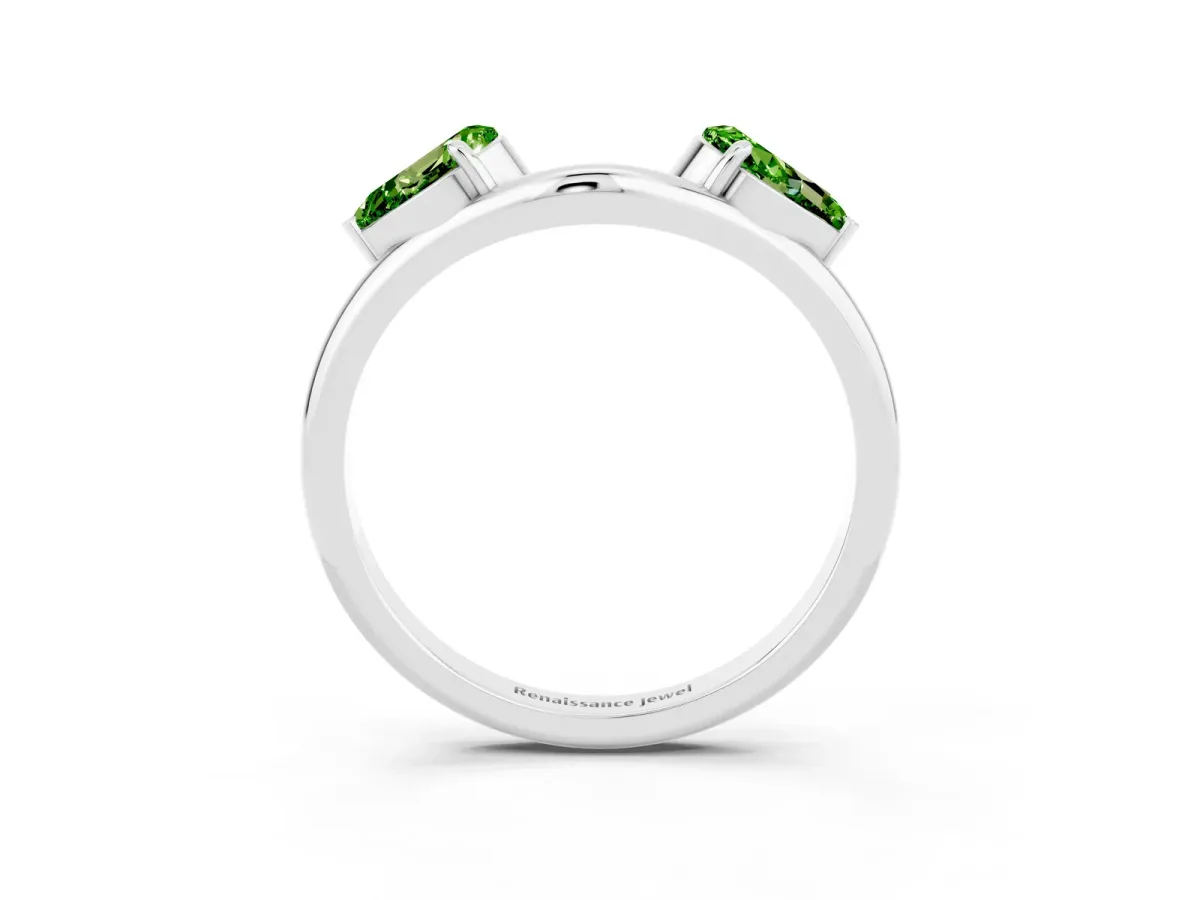 Two-Stone Pear Peridot Bypass Ring with Prong Setting White gold