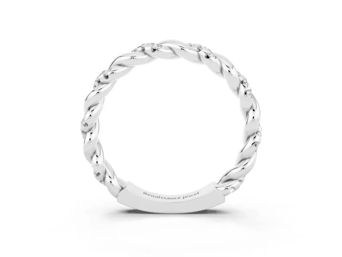 Twisted Pavé Round Moissanite Eternity Band Silver