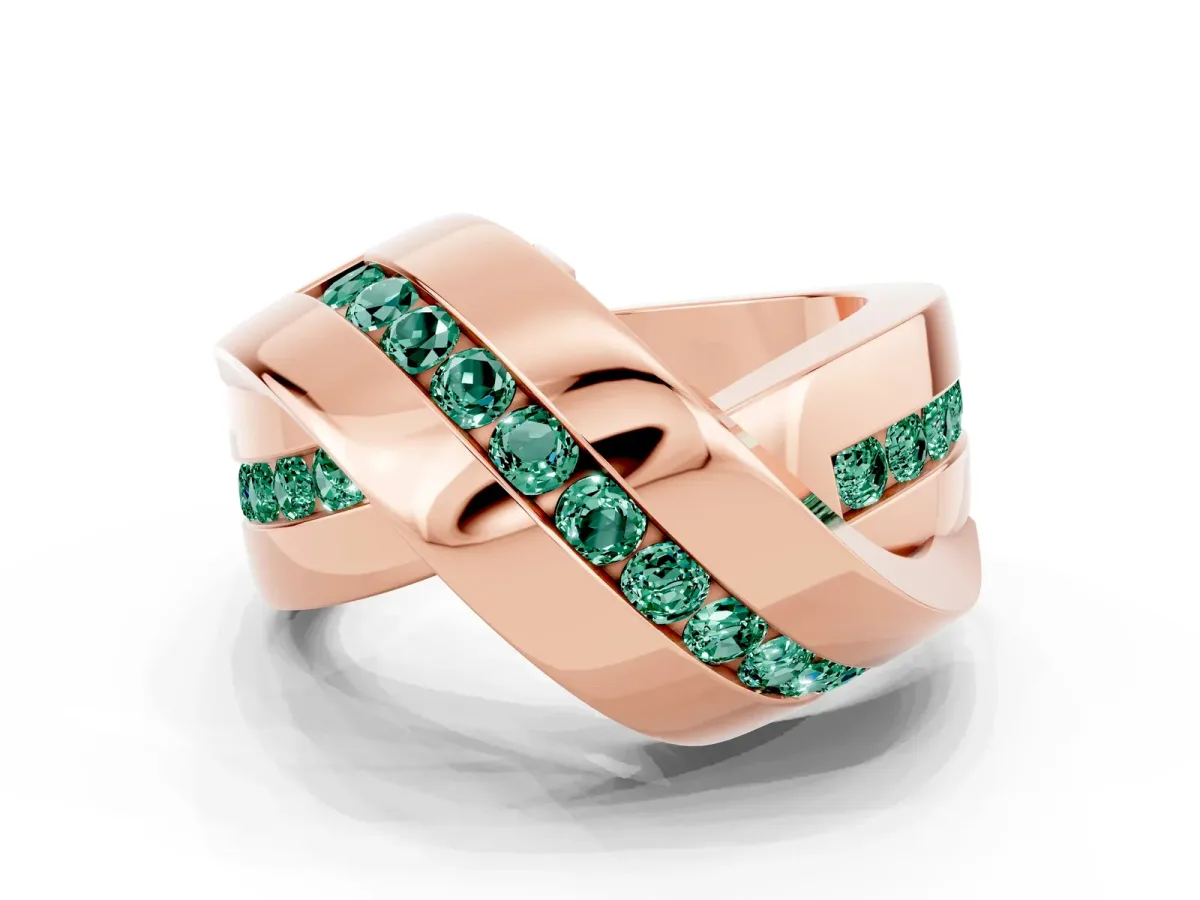 Pavé Round Green Sapphire Crossover Band with Channel Setting Rose gold