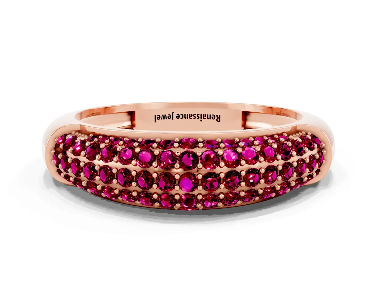 Three-Row Pavé Round Garnet Dome Band Rose gold