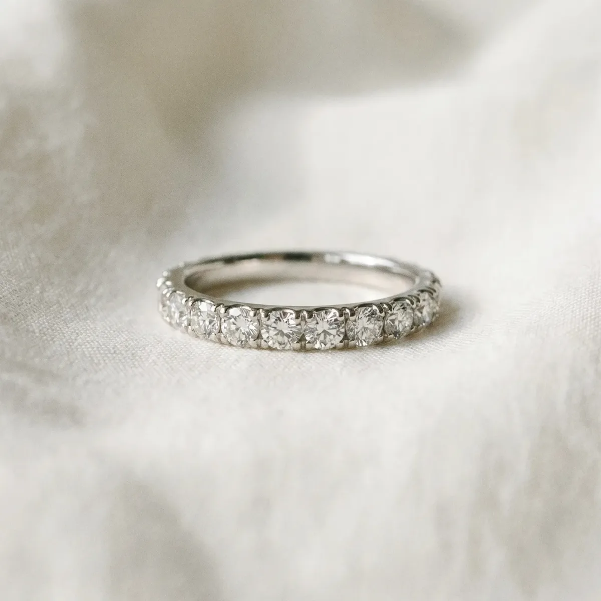 Round Cut Diamond Eternity Band with Shared Prong Setting Platinum