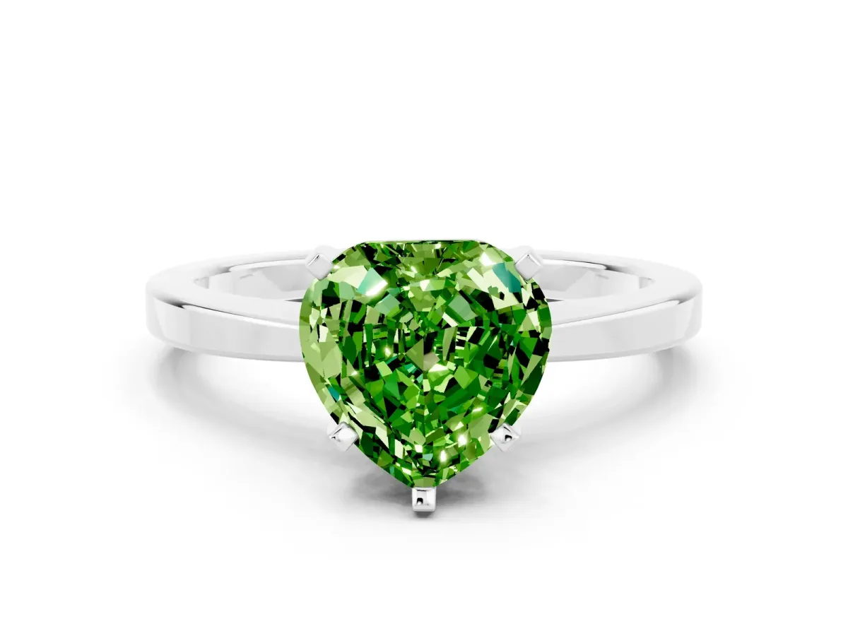 Heart Cut Peridot Solitaire Engagement Ring with Classic Band and Four-Prong Setting Platinum