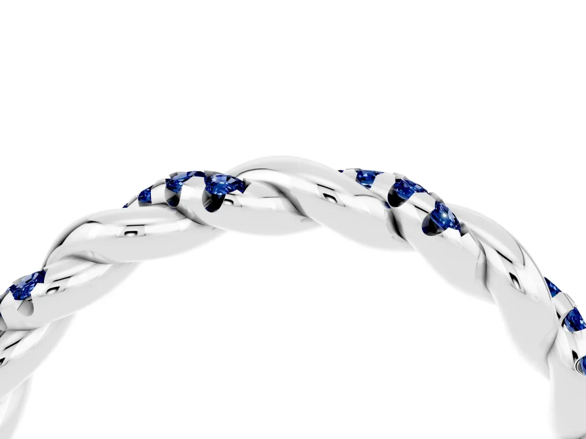 Twisted Pavé Round Blue Sapphire Eternity Band White gold