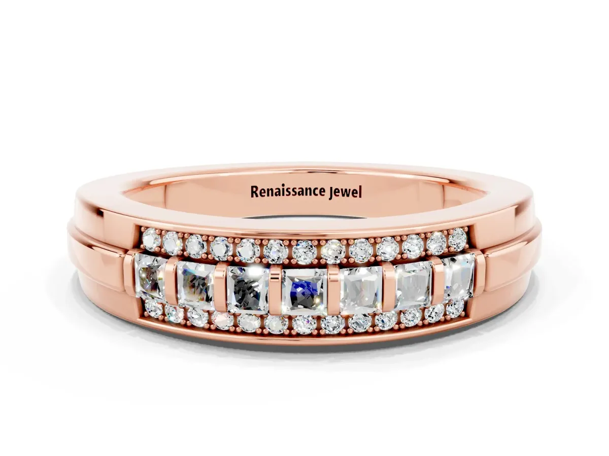 Bar-Set Princess Cut Moissanite Pavé Band Rose gold