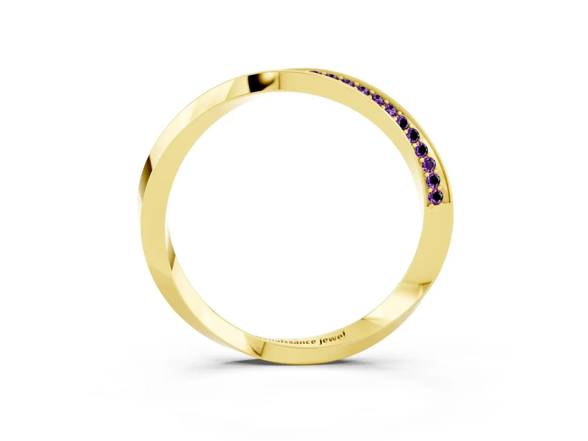 Pavé Round Amethyst Twist Band Yellow gold