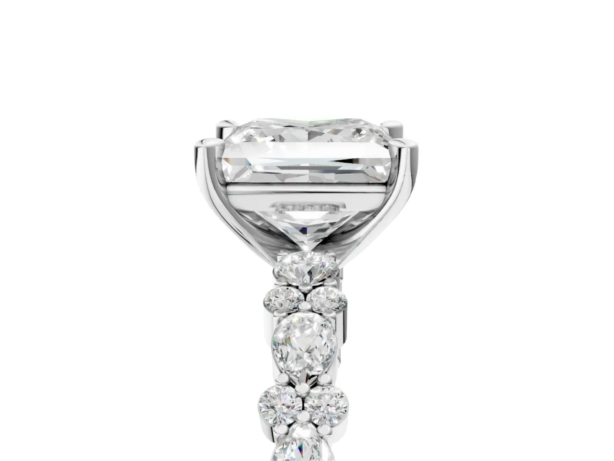 Princess Cut Diamond Side Stone Solitaire Ring with Round Moissanite and Four-Prong Setting Platinum