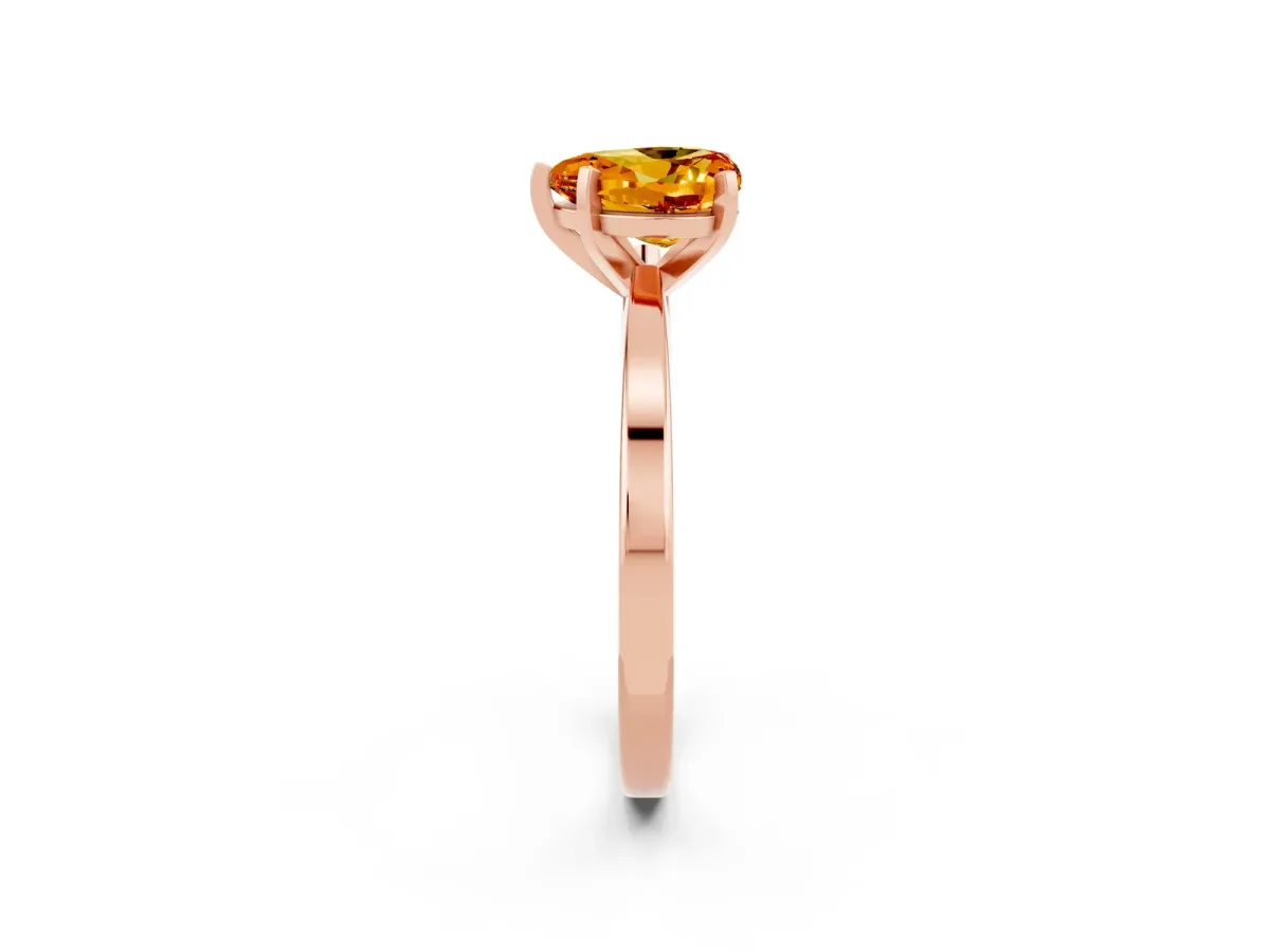 Heart Cut Citrine Solitaire Engagement Ring with Classic Band and Four-Prong Setting Rose gold