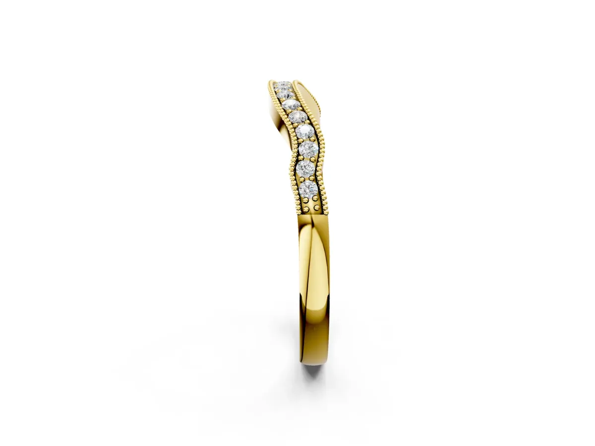 Curved Pavé Diamond Milgrain Band with Round Brilliant Stones Yellow gold