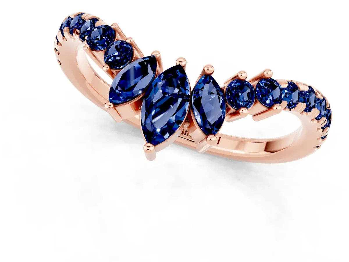 Chevron Marquise and Round Blue Sapphire Open Band with Prong Setting Rose gold