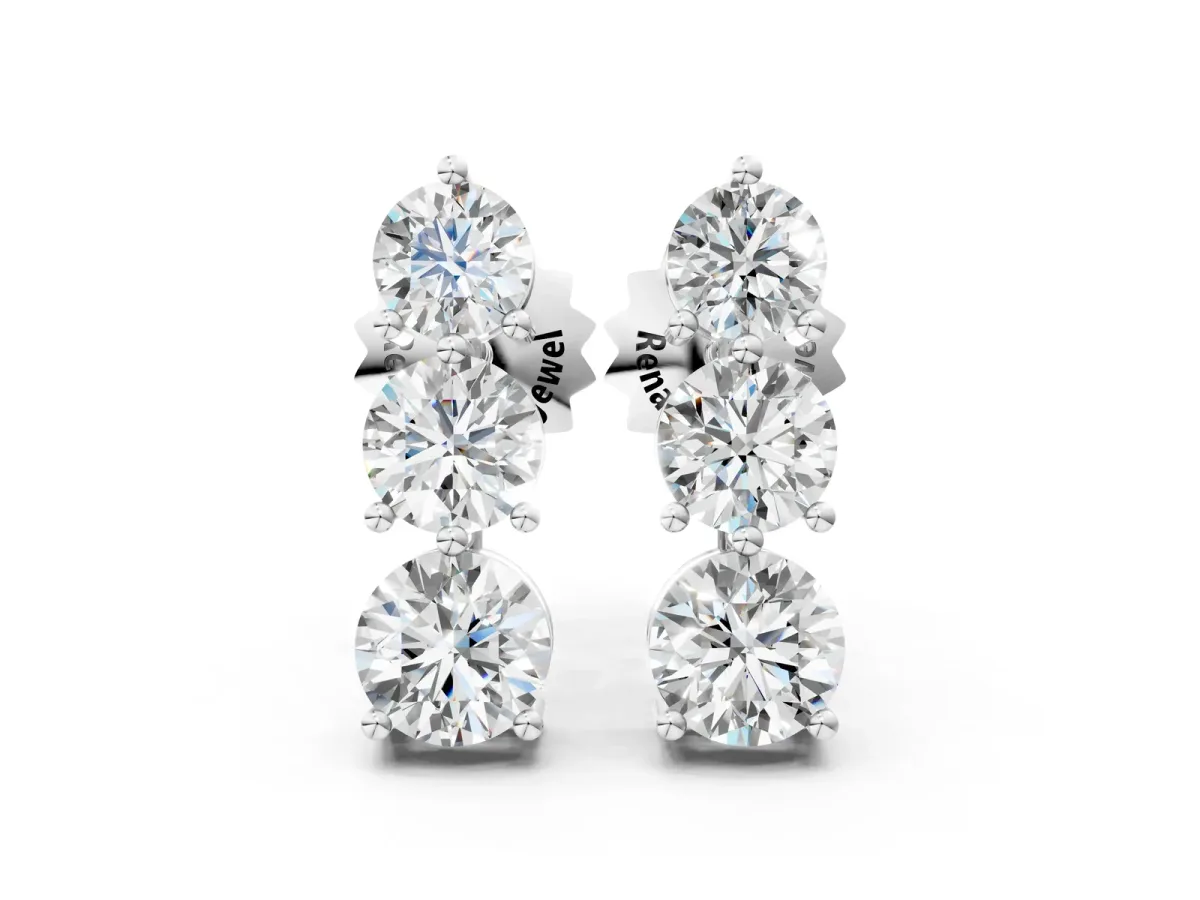 Three-Stone Round Diamond Prong-Set Drop Earrings Silver