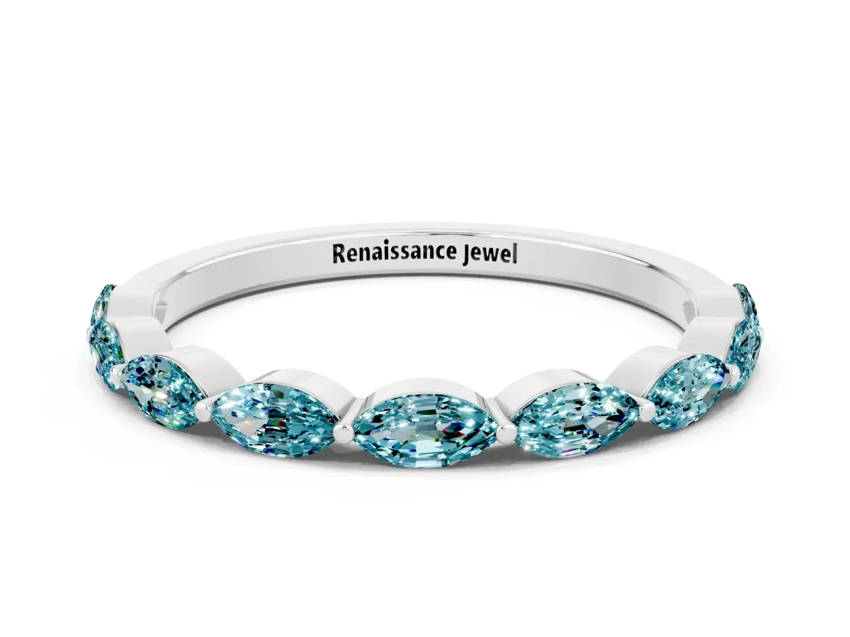 Marquise Blue Topaz Half Eternity Band with Prong Setting Silver