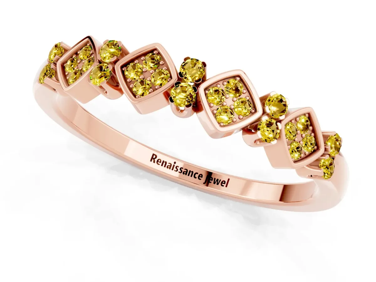Pavé Cushion Yellow Sapphire Cluster Eternity Band with Prong Setting Rose gold