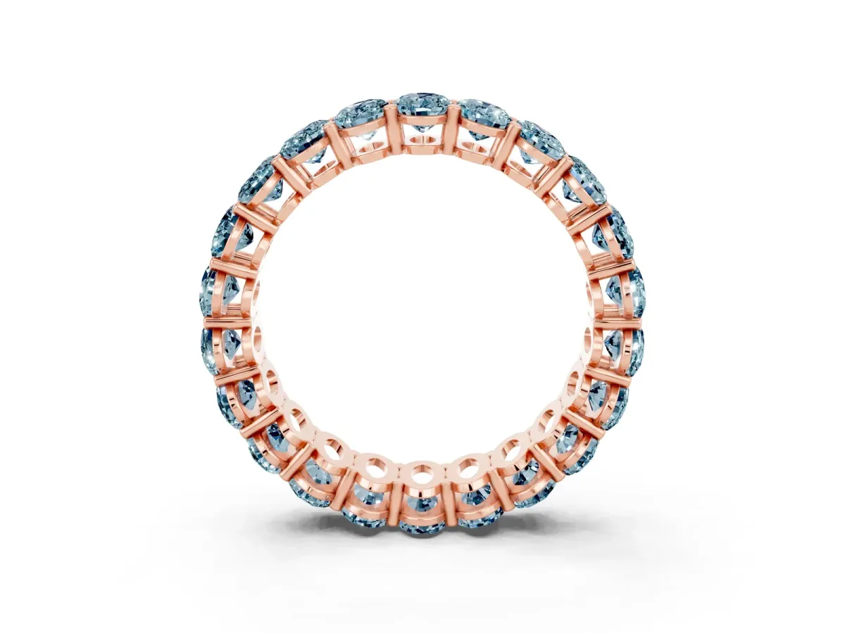 Oval Cut Aquamarine Eternity Band with Shared Prong Setting Rose gold