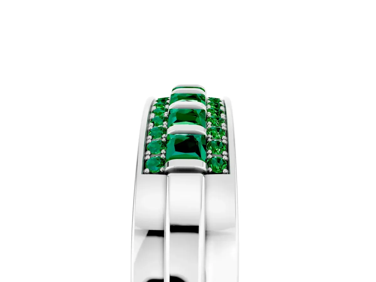 Bar-Set Princess Cut Emerald Pavé Band White gold