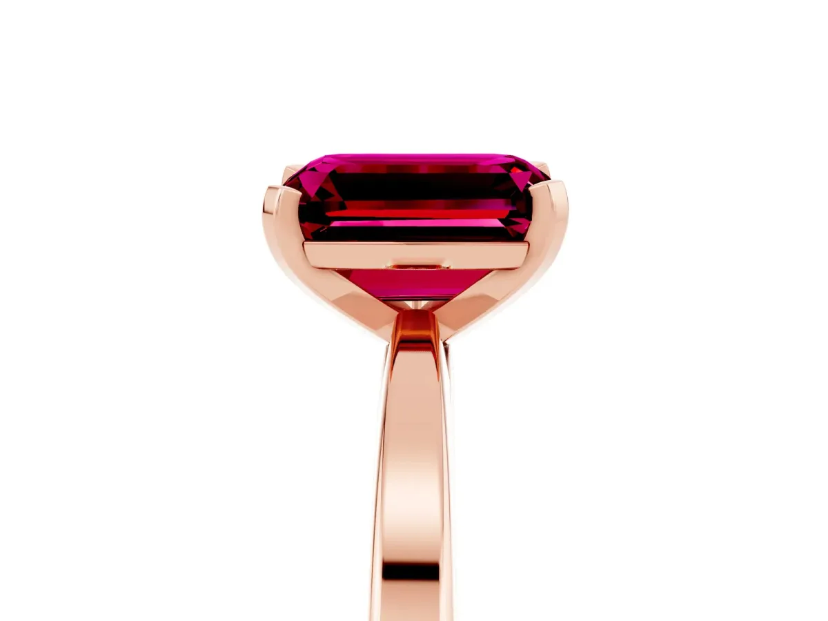 Emerald Cut Garnet Solitaire Engagement Ring with Classic Band and Four-Prong Setting Rose gold