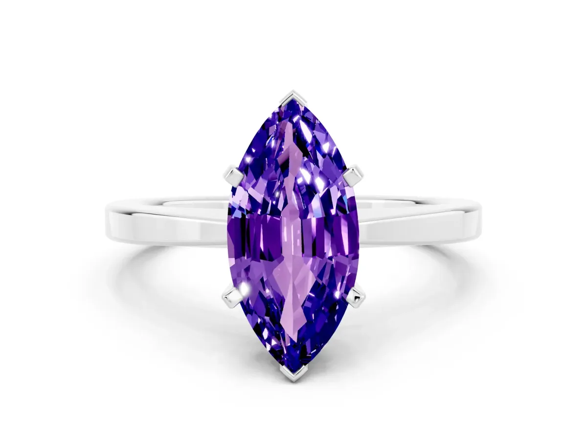 Marquise Cut Tanzanite Solitaire Engagement Ring with Classic Band and Four-Prong Setting Silver
