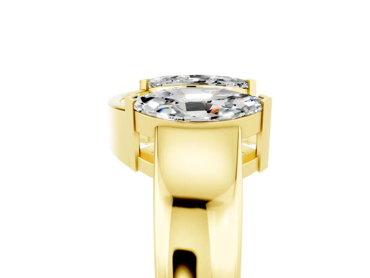 Marquise Moissanite Open Band Ring with Tension Setting Yellow gold
