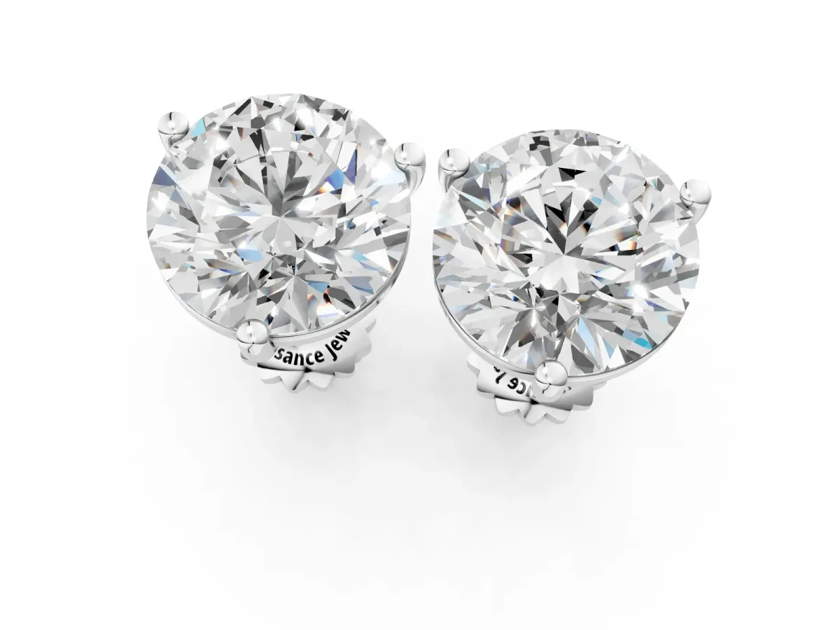 Round Brilliant Diamond Martini Stud Earrings Silver