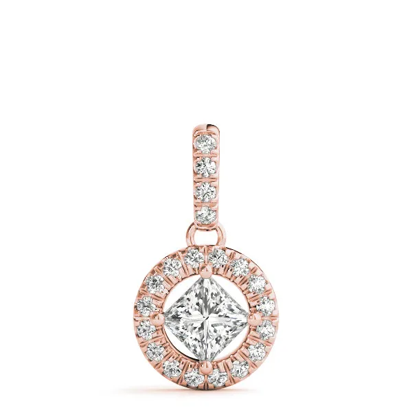 Princess Cut Halo Diamond Pendant with Four-Prong Setting Rose gold