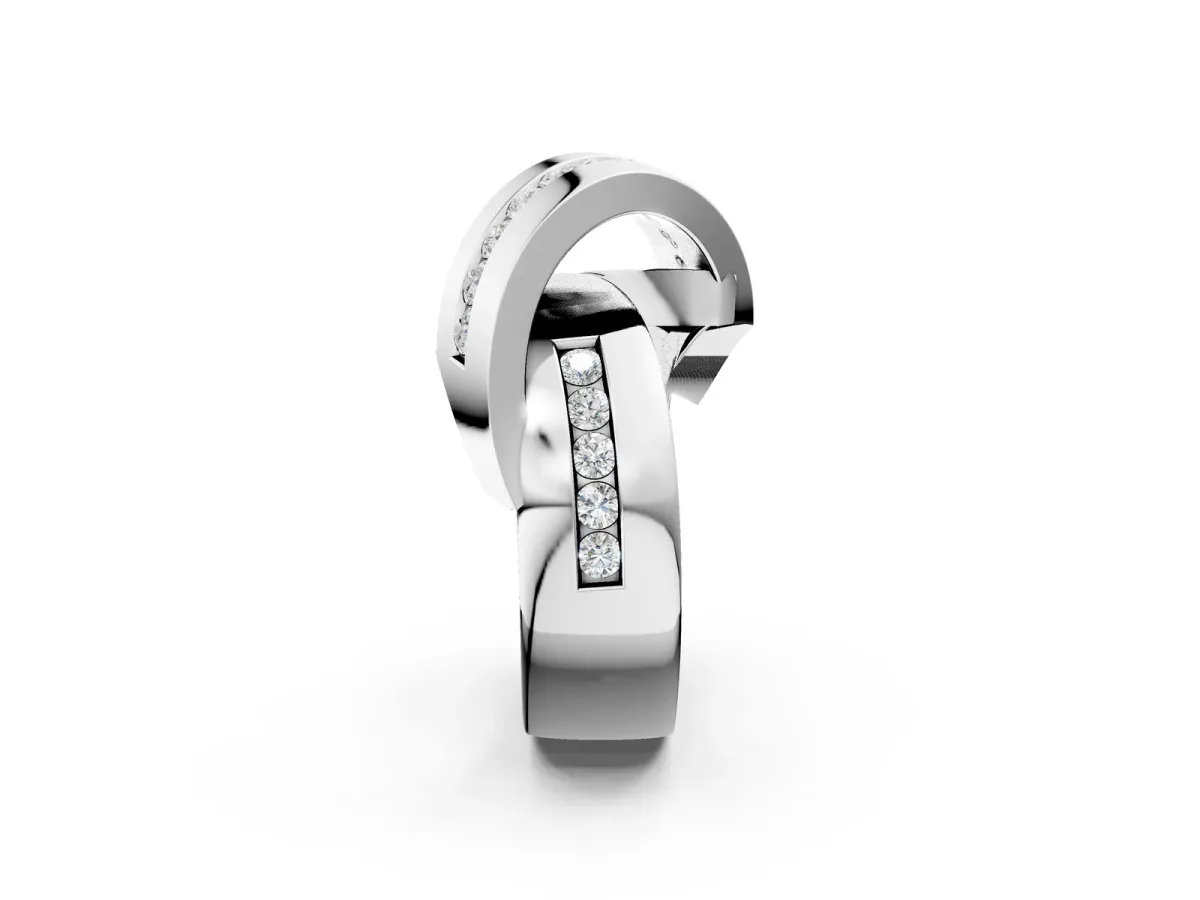 Pavé Round Diamond Crossover Band with Channel Setting Platinum
