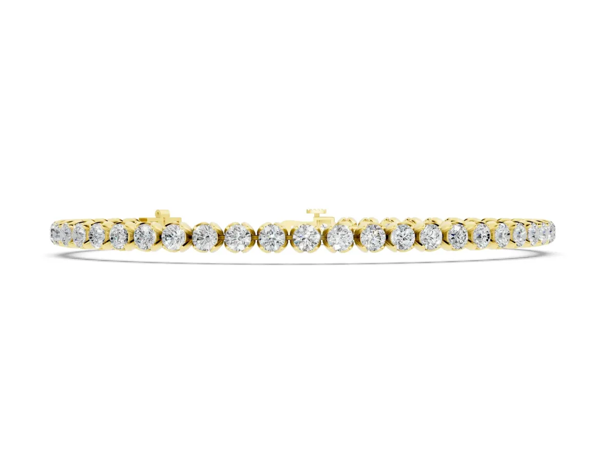 Round Cut Diamond Tennis Bracelet with Claw Prong Setting Yellow gold