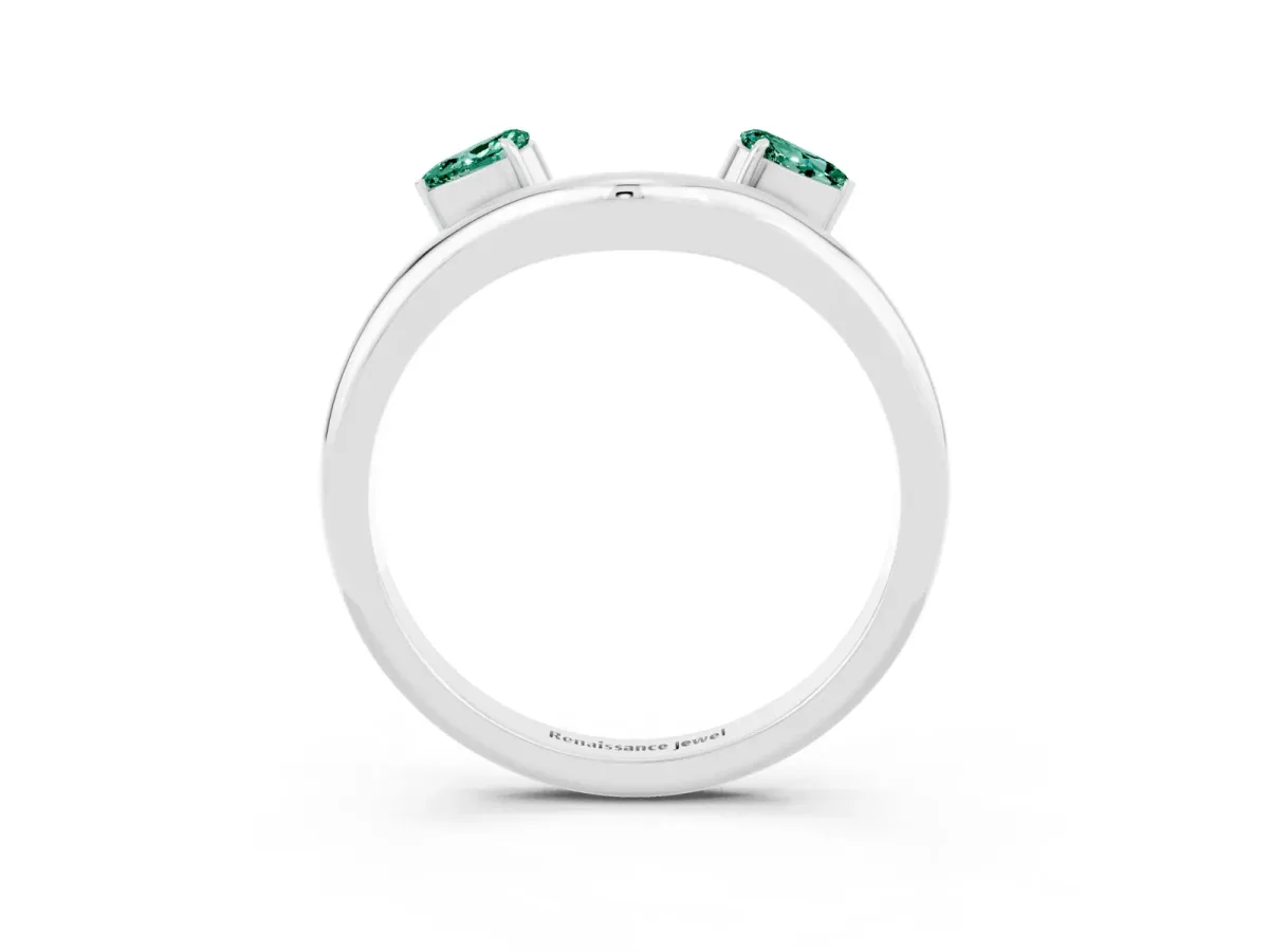 Pear Cut Green Sapphire Two-Stone Open Band Ring with Prong Setting White gold