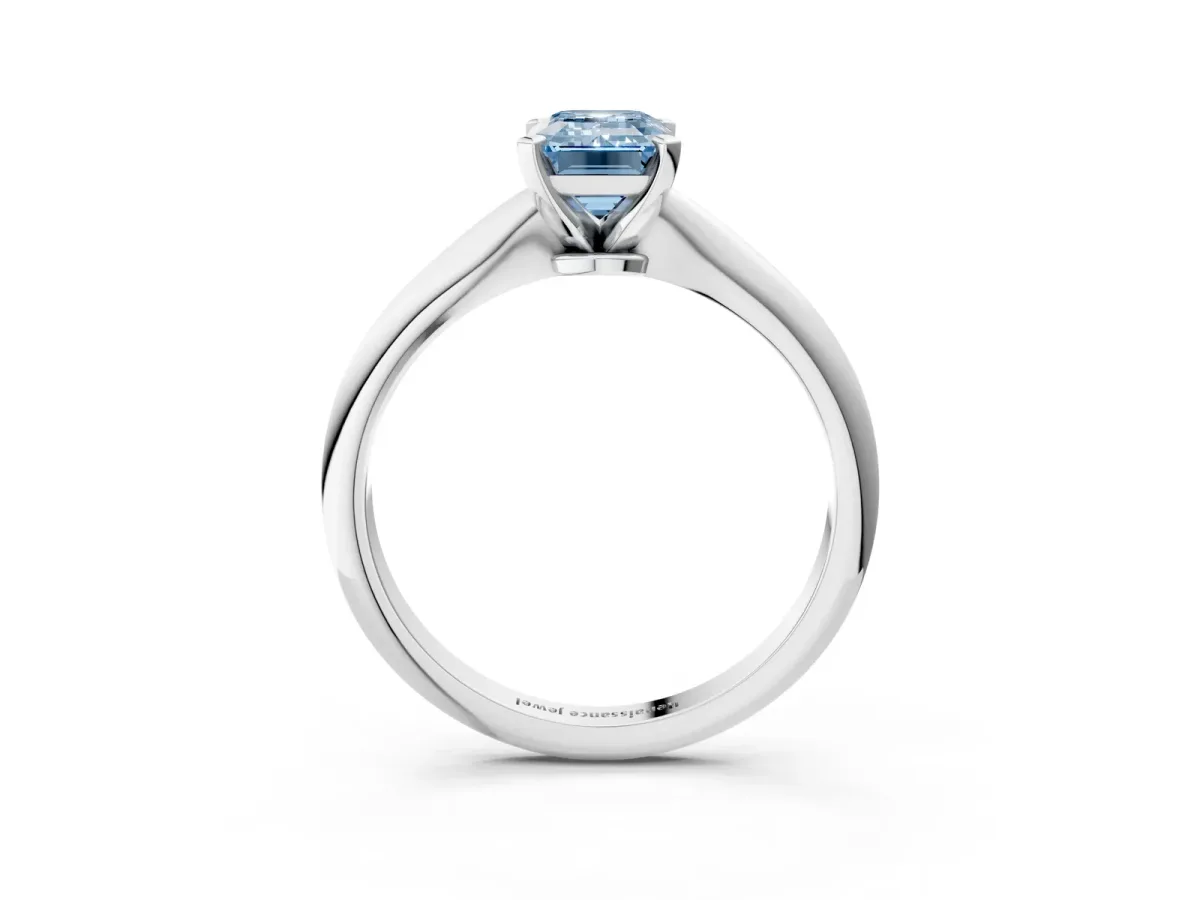 Fancy Blue Emerald Cut Diamond Solitaire Engagement Ring with Classic Band and Four-Prong Setting White gold