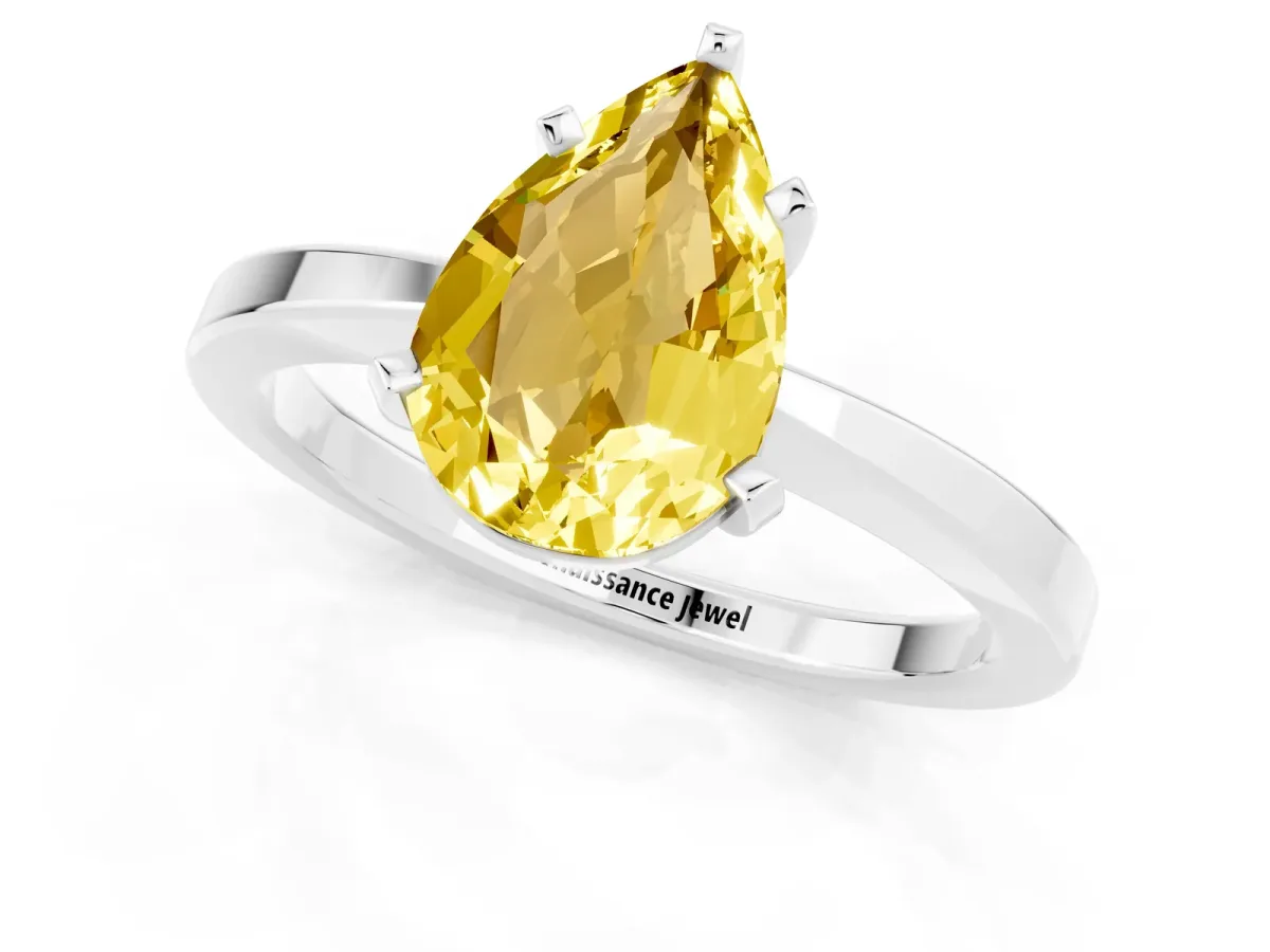 Pear Cut Yellow Sapphire Solitaire Engagement Ring with Classic Band and Four-Prong Setting Platinum