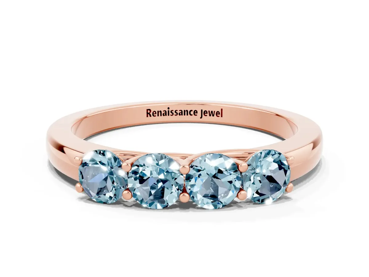 Four-Stone Round Aquamarine Prong-Set Band Rose gold