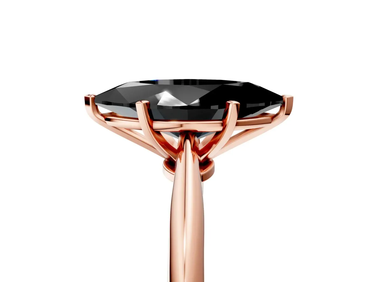Fancy Black Marquise Cut Diamond Solitaire Engagement Ring with Classic Band and Four-Prong Setting Rose gold