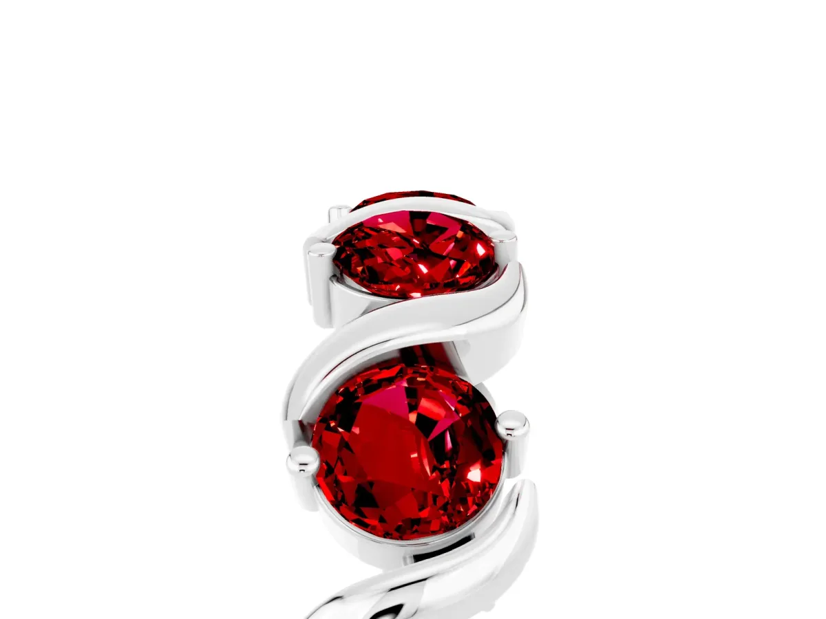 Round Ruby Half Eternity Band with Wave Prong Setting Platinum
