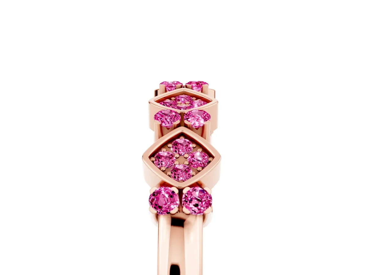 Pavé Cushion Pink Sapphire Cluster Eternity Band with Prong Setting Rose gold