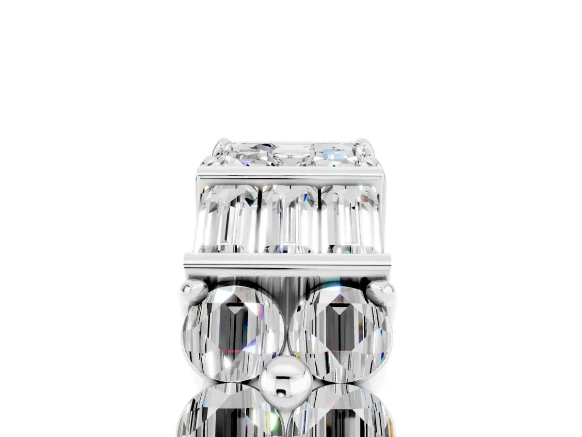 Channel Set Round and Baguette Moissanite Anniversary Band with Prong Setting Silver