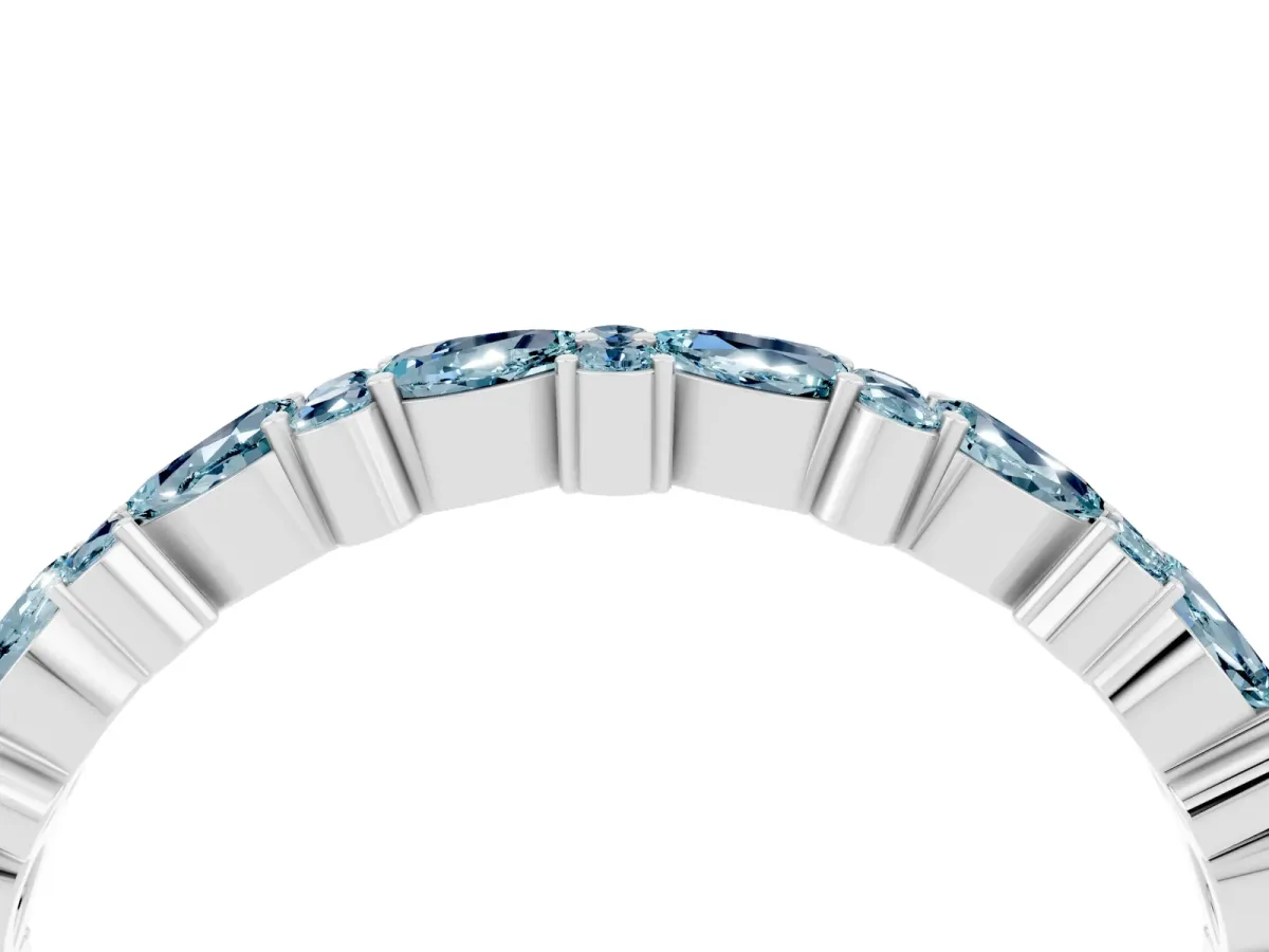 Pear and Round Aquamarine Wedding Band Platinum