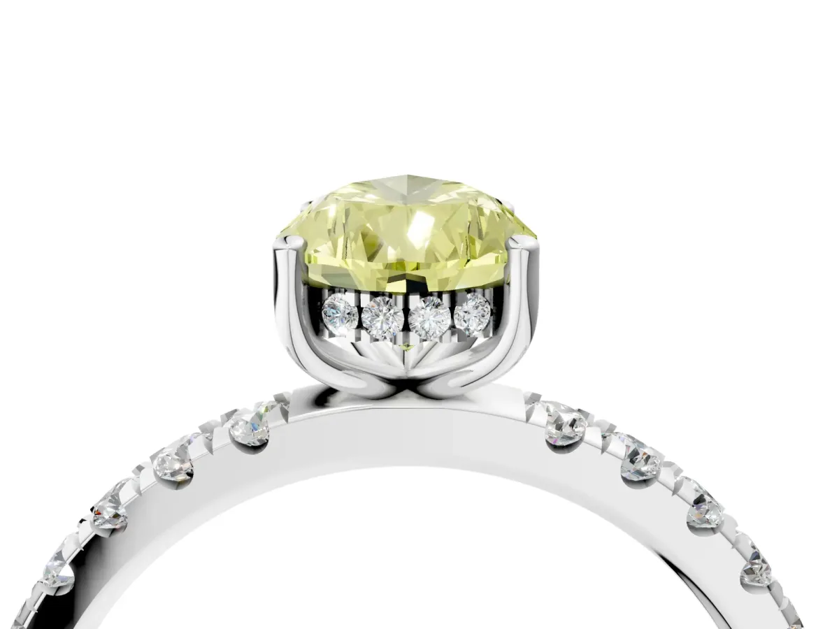 Fancy Yellow Pear Cut Diamond Pave Band Solitaire Ring with Round and Prong Setting White gold