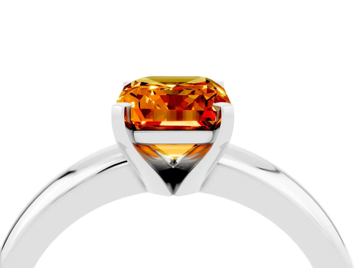 Emerald Cut Citrine Solitaire Engagement Ring with Round Band and Four-Prong Setting White gold