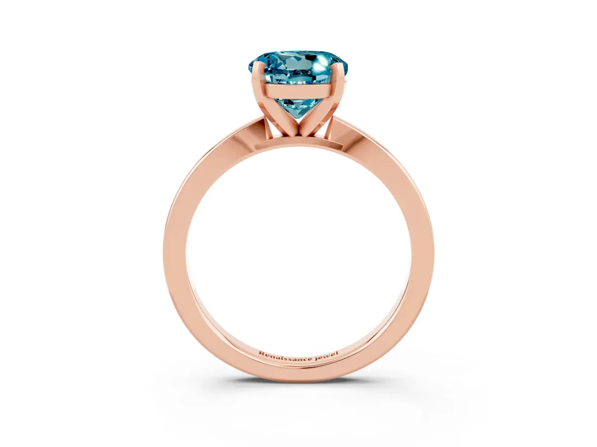 Round Cut Blue Topaz Solitaire Engagement Ring with Classic Band and Four-Prong Setting Rose gold